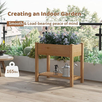 Raised Garden Bed with Legs Elevated Wooden Planter Box Stand Large Planter Stand Box for Fruits Vegetables Flowers with Divider with Bag - 34x18x30.5IN（Brown）