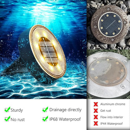 Joomer 2-in-1 Solar Lights Outdoor Waterproof, 8 Pack 8 LED, Warm White | Solar Powered Garden Lights Ground Disc Landscape Lighting for Patio Pathway Lawn Yard Driveway Walkway Deck Step