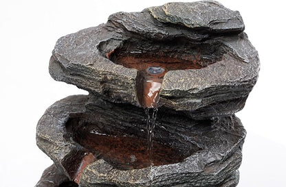 20" Outdoor Water Fountain with Lights, 5-Tiered Cascading Rock Water Fountain, Outdoor Garden Waterfall Decor for Garden, Patio, Courtyard