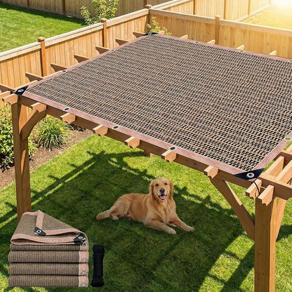 90% Outdoor Sun Shade Cloth, 8 x 10 FT Pergola Shade Cover with Grommets, Privacy Screen Sunshades for Patio Garden Backyard Plant, Mocha