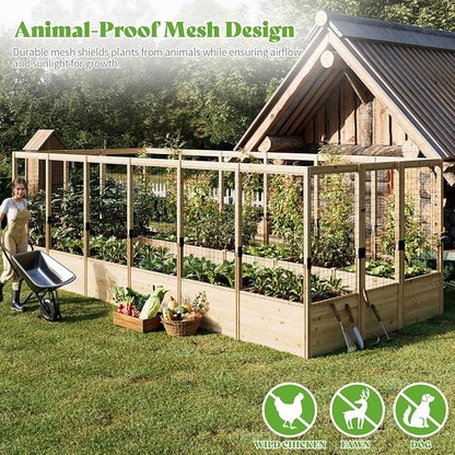 PaPaJet Wooden Raised Garden Bed for Outdoor, Deep Large Planter Box with Netting for Gardening, Vegetables, Flowers, Herbs（7.5× 17.7× 5.9FT）