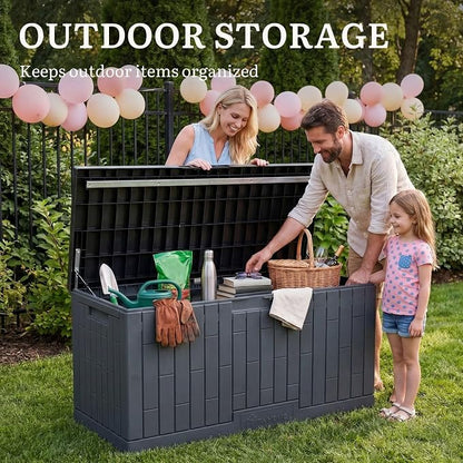 YITAHOME 120 Gallon Large Deck Box | 53"L x 22.7"W x 25.5"H Resin Outdoor Storage Box with Slide-Locking Black Lid for Patio Cushions, Garden Tools, Pool