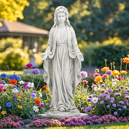 Virgin Mary Statue Outdoor, Large 30 Inch Religious Garden Statue, Blessed Mother Mary Statues Catholic, Durable Weather MGO Stone Sculptures Decor, Lawn Art for Home,Yard,Patio,Forch