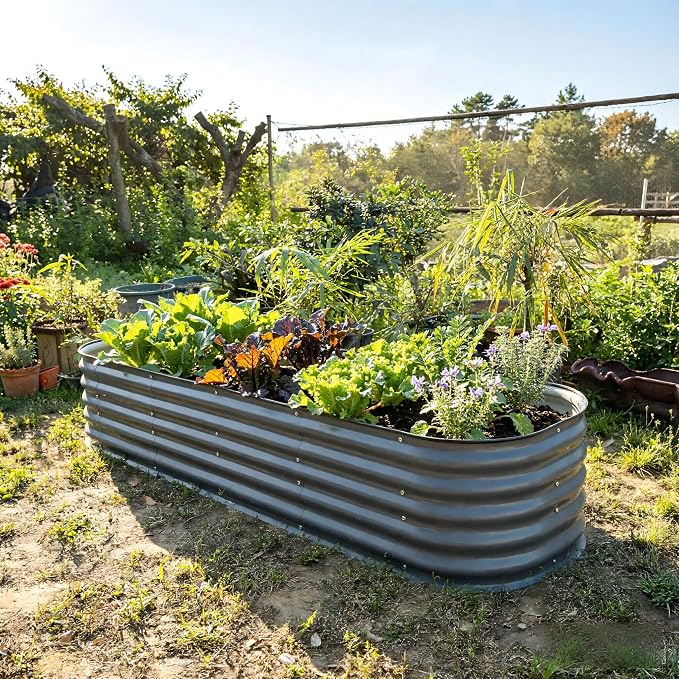 Raised Garden Bed Kit 8×2×1.4 FT Magnesium-Aluminum-Zinc Stainless Steel Metal Planter Box for Planting Outdoor Plants Vegetables (Gray)