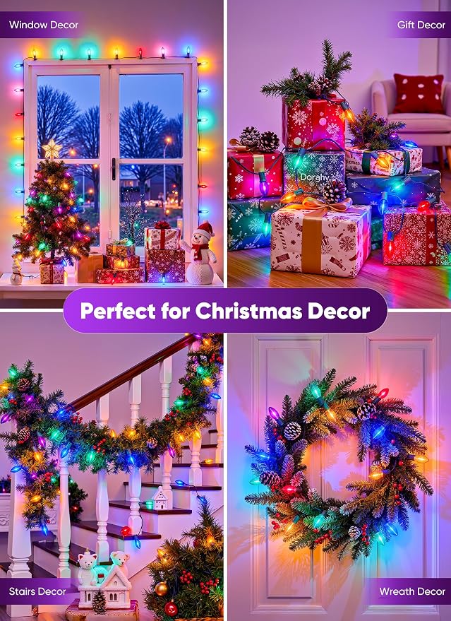 Vintage C9 LED Christmas Lights Outdoor, 100 Ft C9 String with 100 Shatterproof Colorful Bulbs, Waterproof Connectable Christmas Tree Lights for Roofline Holiday Garden Party Xmas Decorations