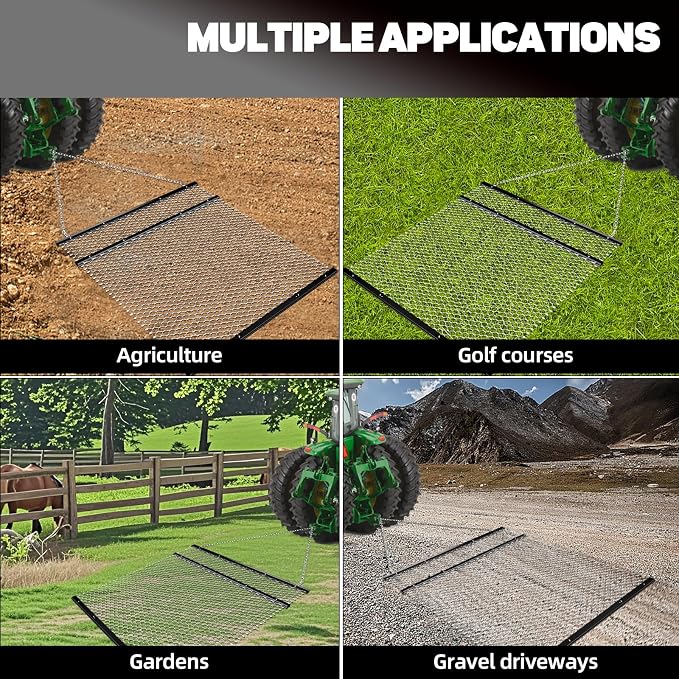 FAHKNS 4x5 ft Drag Harrow, Driveway Drag, Yard Drag for ATV/UTV | yard leveler pull behind for Landscape Leveling or Sod Prepping, Durable Harrow Rake for Gravel Driveway, Farm Field Garden