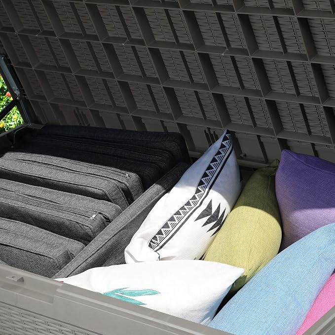 YITAHOME 100 Gallon Large Resin Deck Box Outdoor Storage Boxes for Patio | Outdoor Cushions, Garden Tools and Pool Supplies-Waterproof,Lockable (Taupe)