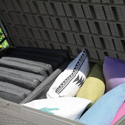 YITAHOME 100 Gallon Large Resin Deck Box Outdoor Storage Boxes for Patio | Outdoor Cushions, Garden Tools and Pool Supplies-Waterproof,Lockable (Taupe)