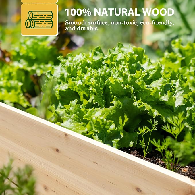 MUPATER 8x4x1.2ft Wooden Raised Garden Bed, Wood Planter Box Outdoor with Mortise & Tenon Design, 34.5 Cubic Feet Raised Beds for Gardening Herbs, Vegetables and Flowers, Natural