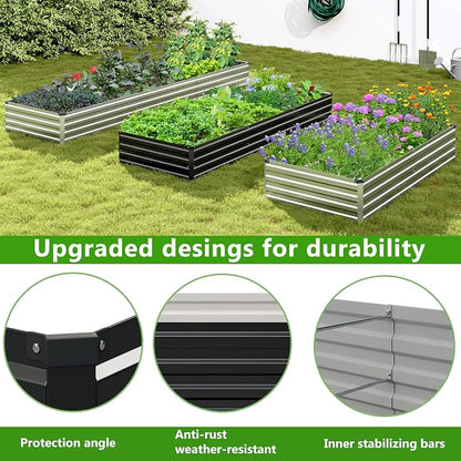 2PCS 7x3x1ft Galvanized Raised Garden Bed,Outdoor Planter Box Metal Patio Kit Planting Bed for Vegetables Flowers Herb,Black