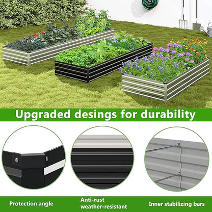 2PCS 9x3x1ft Galvanized Raised Garden Bed,Outdoor Planter Box Metal Patio Kit Planting Bed for Vegetables Flowers Herb,Black