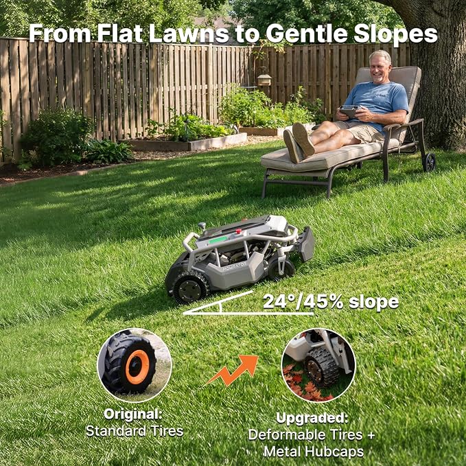 Mowrator S1 2WD 56V 12Ah Remote Control Lawn Mower, 45% (24°) Slope, Upgraded with Grip Tread Tires & Metal Hubcaps, 21" Steel Blade, 1.8–4.6" Height, Covers up to 0.75 Acre, Mulching Blade Included