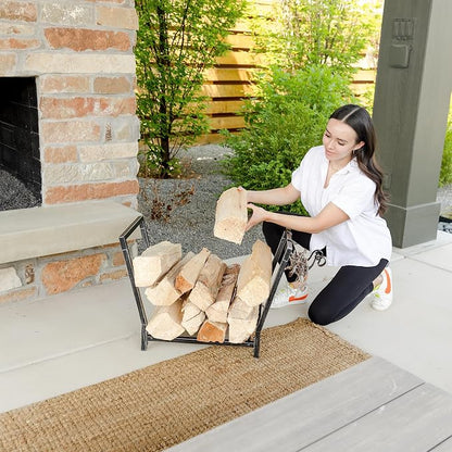 FireProof Pros Indoor and Outdoor Firewood Racks with Kindling Wood Hooks. 25.6in Rustic Silver
