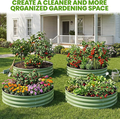 Galvanized Raised Garden Bed Outdoor 2Pcs | 4x4x1ft Metal Raised Beds for Gardening with Safety Rubber Strip | Round Planter Box for Plants Like Vegetables Fruits Flowers, Olive Green