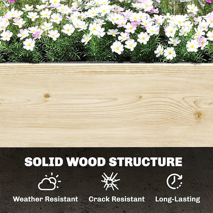 Outsunny 2-Tier Raised Garden Bed with Trellis, Wooden Elevated Planter Box with Drainage Gaps, Liners, Trellis Planter for Climbing Plants, Flowers, Herbs, 42.5" x 24.4" x 47.2", Natural