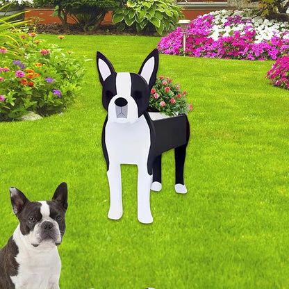 Boston Dog Planter Pots, 9.45 x 6.73 x 13.39 Inches | Dog Flower Pot, Cute Animal Shaped Plant Pot, Gifts for Women & Pet Lovers, Indoor Outdoor Garden Home Office Decor