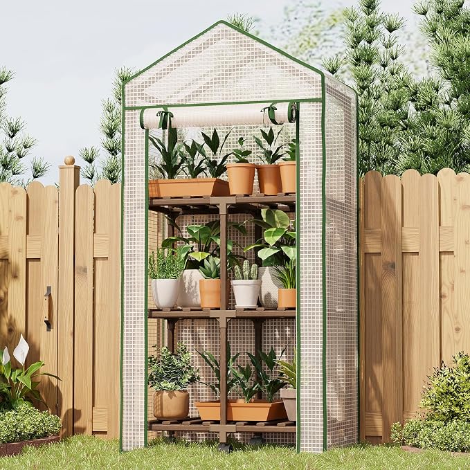 Bamworld 23 x 17 x 54-Inch Mini Greenhouses with Wheels Portable Green House with PE Cover Sturdy Eucalyptus