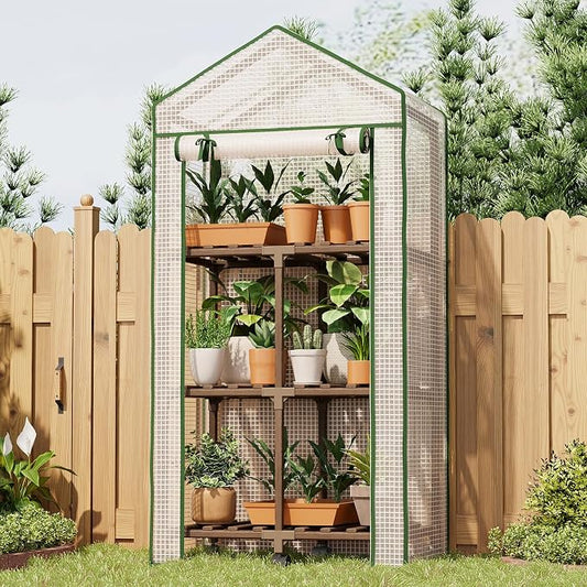 Bamworld 23 x 17 x 54-Inch Mini Greenhouses with Wheels Portable Green House with PE Cover Sturdy Eucalyptus