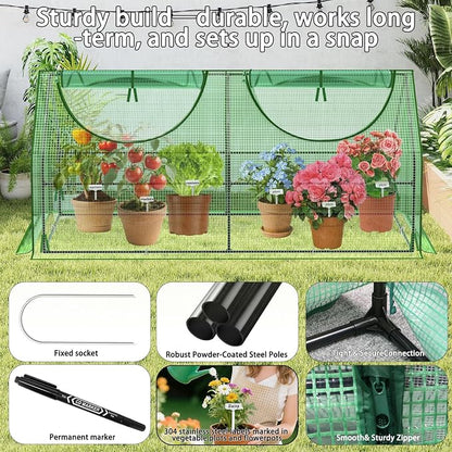 72"x36"x36" Mini Greenhouse for Outdoors & Raised Beds (Shelf-Free), Heavy-Duty PE Portable Plant Shelter with Dual-Zipper Mesh Windows, Bird & Weather Proof Hoop House with 6 Plant Tags