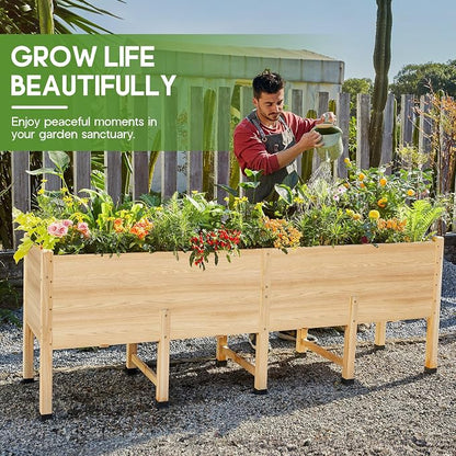 SPECRAFT 7x2 Ft Raised Garden Bed, Featuring Legs, Drainage Holes, Ideal for Vegetables, Flowers, Elevated Wood Planter Box for Balcony, Patio, and Backyard, Easy Assembly