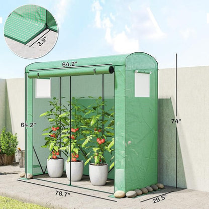 Outsunny Mini Greenhouse, Portable Greenhouse with Roll-Up Door and 2 Mesh Windows, Small Green House with PE Cover for Garden Patio Lawn, 78.7" x 29.5" x 74", Green