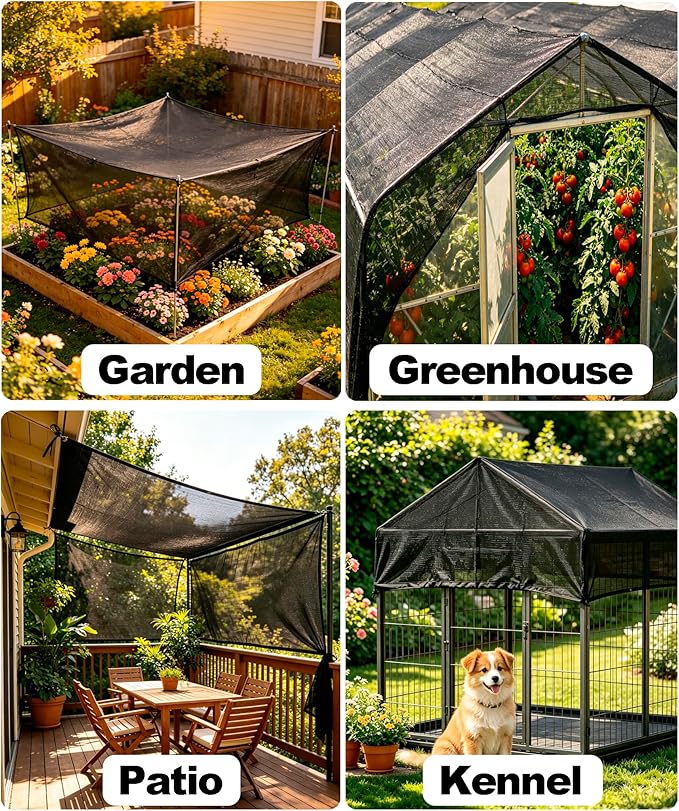 40%-50% Black Shade Cloth for Garden,6FT x 12FT Sun Block Mesh Tarp | Sun Shade Cover for Plants Cover, Greenhouse, Patio, Vegetables, Chicken Coop, Shade Net for Outdoor Protection