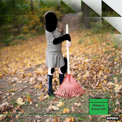 Leaf Rake, Red Kid Size Leaf Collector, Bulk Pack Gardening Rake, 24-Pack Plastic Rakes with Wood Handle, by Superio