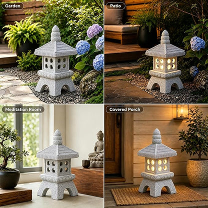 Nacome Solar Pagoda Garden Statues: 11.5 inches Outdoor Weatherproof Resin Zen Decor for Landscape Balcony Patio Porch Yard Ornament(Gray)