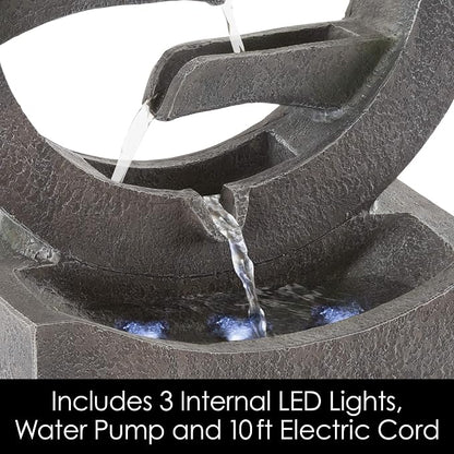 Outdoor Water Fountain - 4 Tier Polyresin Water Fountain Outdoor with LED Lights - 18.5in Decorative Water Feature for Outdoor Decor by Pure Garden