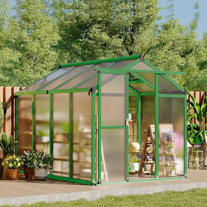 Garvee 6 X 8 Ft Greenhouse, Greenhouses for Outside, Polycarbonate Greenhouse with Aluminum Frame, Lockable Door and Ajustable Roof Vent for Backyard, Green Houses for Outside Garden Backyard, Patio