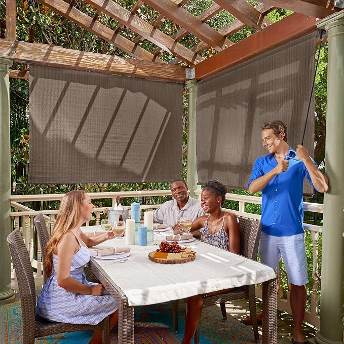Coolaroo Outdoor Roller Shade with Wand - 90% UV Block Breathable Light Filtering Shade for Patio or Porch, Fade-Resistant, Easy-Clean Fabric, 4ft x 6ft, Mocha