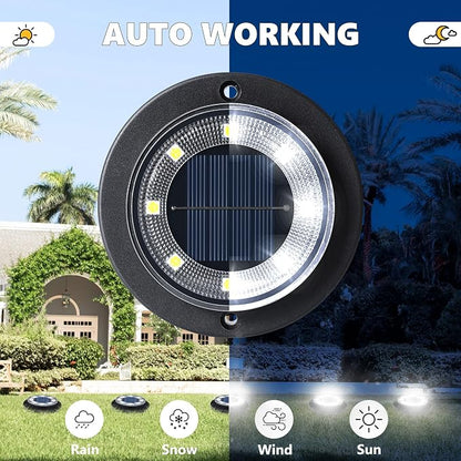 Flacchi Solar Lights Outdoor Waterproof - 2-in-1 Solar Powered Ground Lights Outdoor Solar Disk Light Landscape Light for Deck Step Patio Yard Pathway Walkway Driveway Garden (Cool White, 8 Pack)