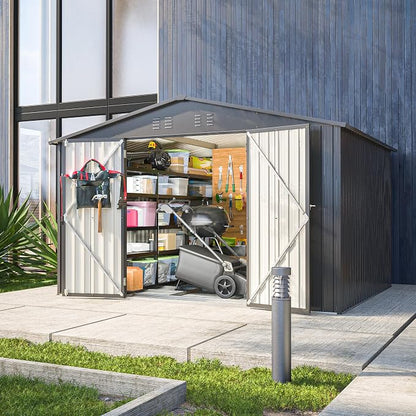 YOPTO 10X8 FT Outdoor Storage Shed,Metal Shed W/Lockable Doors,Black | Air Vents,Sloped Roof for Drainage,All Weather Waterproof,Galvanized Steel Tool Shed for Garden,Patio,Backyard,Lawn