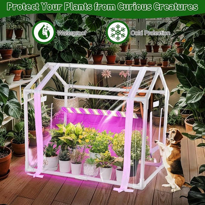 Meonum Mini Greenhouse for Indoor Outdoor, Portable Green House with 15W Plant Dimmable LED Grow Lights, Timer, 3 Light Color Mode for Indoor Outdoor Seed Starter Tray(23.6"x15.7"x19.6")