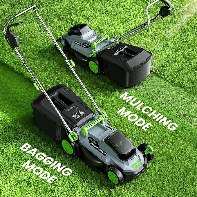 13 Inch Cordless Lawn Mower, 40V Electric Lawnmower for Garden/Patio/Yard | 2 x 20V 4.0Ah Battery, 13 inch Cutting Width, 5 Adjustable Height, 30L Grass Bag, Bagging Mode&Mulching Mode