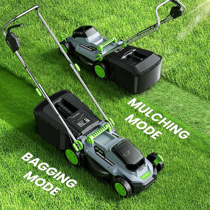 13 Inch Cordless Lawn Mower, 40V Electric Lawnmower for Garden/Patio/Yard | 2 x 20V 4.0Ah Battery, 13 inch Cutting Width, 5 Adjustable Height, 30L Grass Bag, Bagging Mode&Mulching Mode