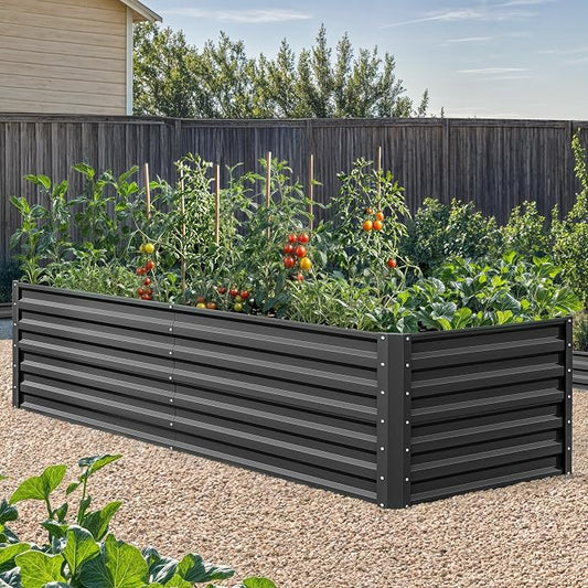 YITAHOME 6x3x2 ft 4pcs Galvanized Raised Garden Bed Kit, Large Metal Planter Box with Gloves & Support Rod, Outdoor Flower Bed for Plants Vegetables, Black