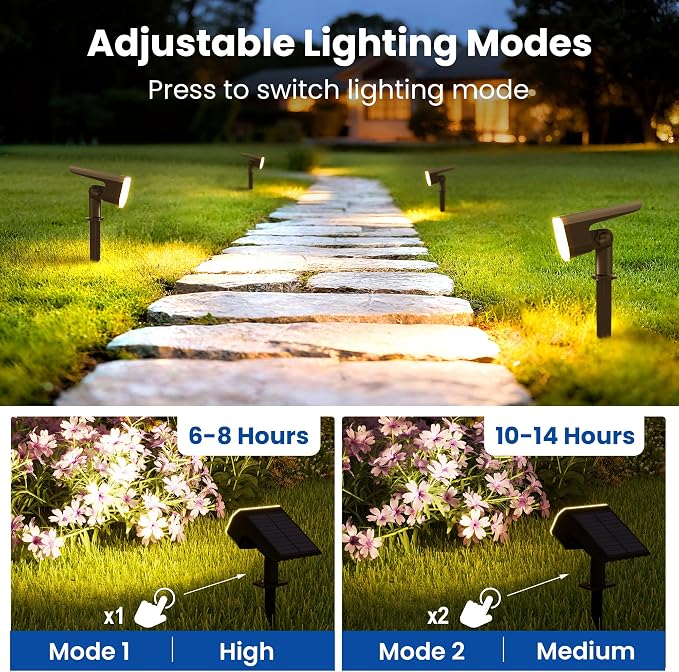 JEJOT Solar Lights Outdoor Waterproof IP65, Super Bright LED, 3000K 2 Lighting Modes, Solar Powered Yard Garden Solar Spot Lights for Outside Landscape Auto On/Off -2 Pack