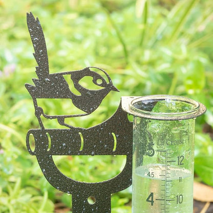 La Crosse 704-98937-INT Bird and Shovel Metal Garden Rain Gauge with 5" Glass Tube