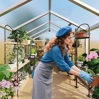Greenhouse, 8x10 Ft Outdoor Greenhouses, Greenhouse Kit, Portablee Greenhouses with Ground Nails and Vent Windows, Sliding Lockable Door, Polycarbonate Green House for Outside Garden Backyard, White