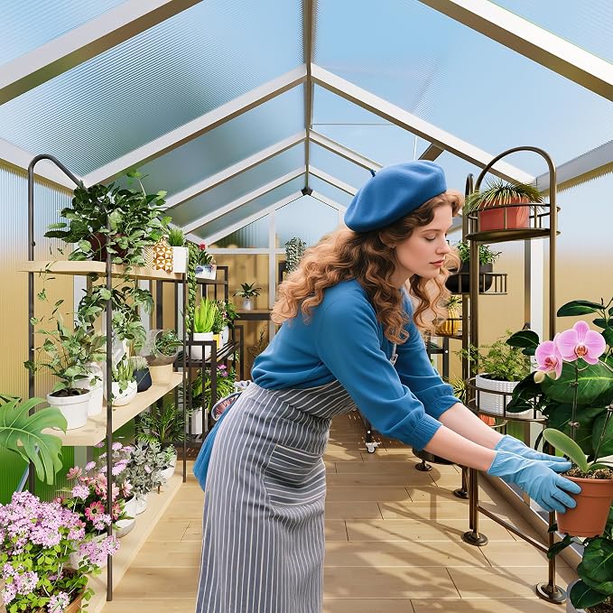 IDEALHOUSE 8×10 FT Greenhouse, Large Walk in Greenhouses for Outdoors and Garden Planting, Polycarbonate Greenhouse with Enhanced Aluminum Frame, Green Houses with Quick Setup Structure and Roof Vent