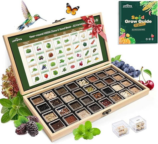 Zone 5 Seed Bank, 32 Types Heirloom Vegetables Herbs Seeds, Gardening Gifts | Non-GMO USA-Soucred Seed Vault Kit, Survival Garden Seeds for Planting in Raised Beds Greenhouse, Gift for Gardener Women Men