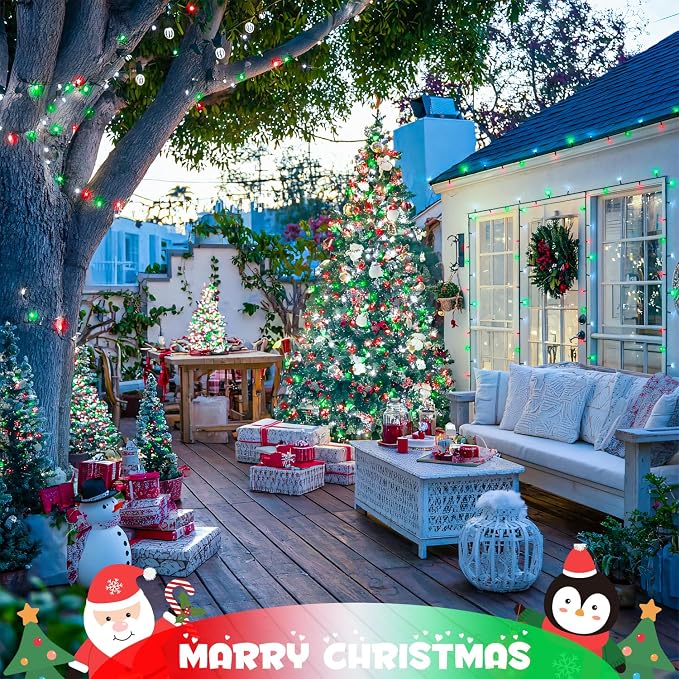JMEXSUSS 2 Pack Solar Christmas Lights Tot. 66FT 200LED Red White and Green | Outdoor Waterproof, 8 Modes Solar String Lights for Outside Patio Christmas Tree Garden Yard Xmas Decorations