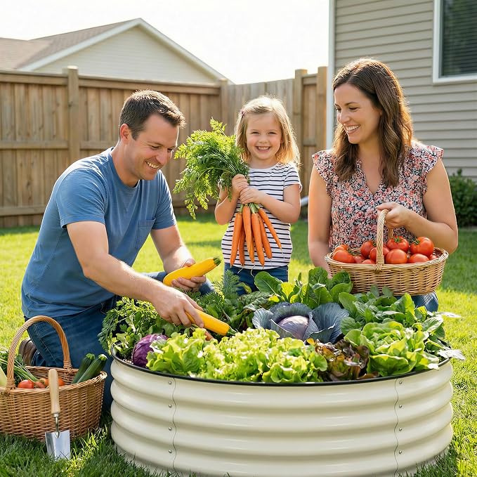 Sponvatt 3 Pcs Round Galvanized Raised Garden Bed Kit 24 x 12 Inch Metal Planter Box Outdoor with Safety Rubber Edge Trim Rust Proof Weather Resistant Circular Steel Garden Beds White 12 Inch Deep