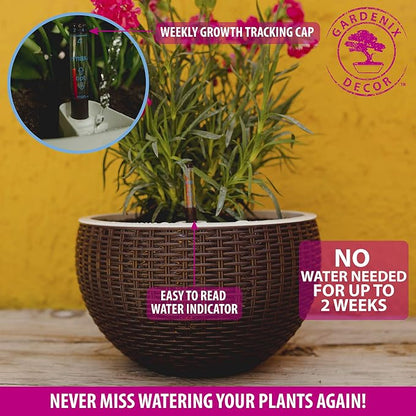 GARDENIX DECOR Self Watering Hanging Planter, 11'' Indoor, Brown, Coco Coir, with Water Level Indicator, Round, 1 Pack