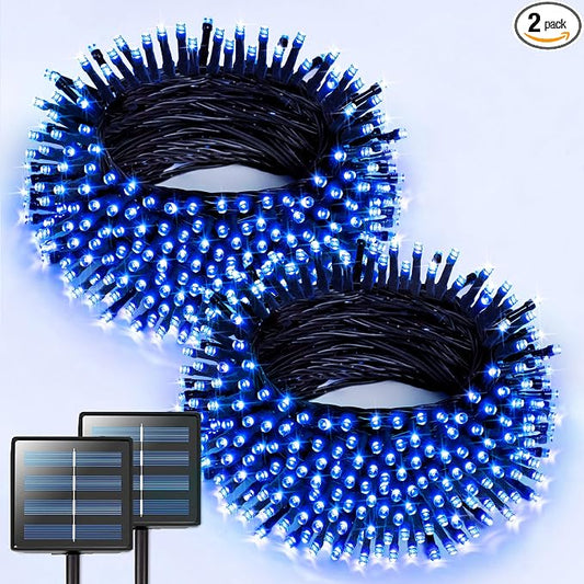 JMEXSUSS 2 Pack Solar String Lights Outdoor, Total 400 LED 151FT, Blue | Outdoor Waterproof, 8 Modes Solar Christmas Lights for Outside Patio Yard Garden Party Tree Christmas Decorations