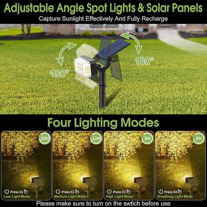 WENATY 102 LED Solar Spot Lights Outdoor Waterproof IP65, Adjustable Landscape Spotlights, [8 Pack/4 Modes] Auto On/Off Solar Powered Flood Lights for Outside Yard Garden Wall Pathway (Warm White)