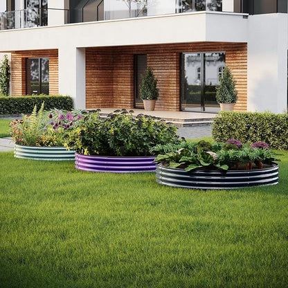 ZFHgarden Galvanized Metal Planter Round Raised Garden Bed Kit for Gardening Outdoor，3x3x1ft Grow Garden Box Raised Flower Bed，Round Galvanized Planter Outdoor Large Metal Fire Pit Ring