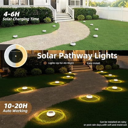 VOLISUN Mini Solar Pathway Lights Outdoor,8 Pack Flat Solar Ground Lights,IP67 Waterproof Solar Powered Disc Lights,Landscape Lighting for Garden Yard Walkway Luces Patio Driveway,Warm White