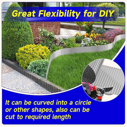 Corrugated Garden Edging, 6"×10Ft Galvanized Steel Landscape Edging & Lawn Edging Border, Metal Garden Border for Flower Beds, Garden，Lawn，Raised Beds & Tree Surrounds (Silver)